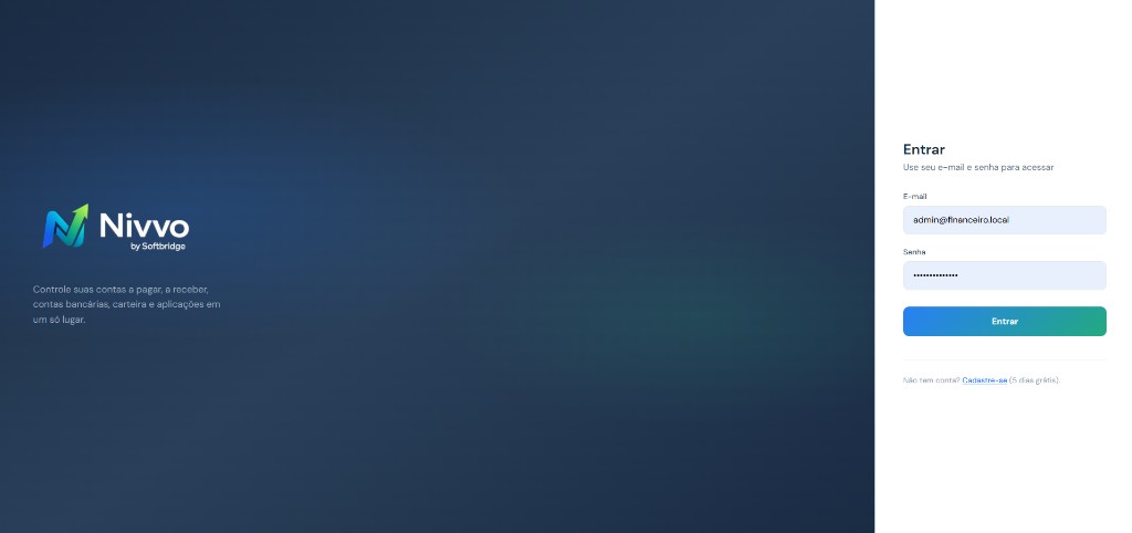 Tela de login do Nivvo