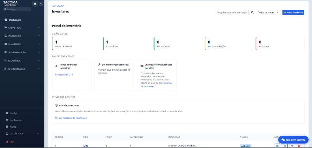 Inventário de ativos no Tacoma